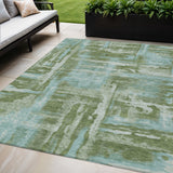 5' X 8' Fern Green And Sky Blue Abstract Washable Indoor Outdoor Area Rug