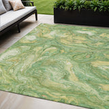 5' X 8' Green And Gold Abstract Washable Indoor Outdoor Area Rug