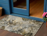 3' X 5' Pewter And Gold Abstract Washable Indoor Outdoor Area Rug