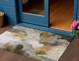 3' X 5' Brown Charcoal And Ivory Abstract Washable Indoor Outdoor Area Rug
