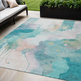 5' X 8' Turquoise Blush And Ivory Abstract Washable Indoor Outdoor Area Rug