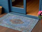 3' X 5' Blue And Rust Medallion Washable Indoor Outdoor Area Rug