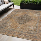 5' X 8' Copper And Taupe Medallion Washable Indoor Outdoor Area Rug