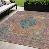 5' X 8' Orange And Teal Blue Medallion Washable Indoor Outdoor Area Rug
