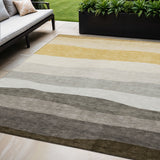 5' X 8' Pewter Gold And Ivory Striped Washable Indoor Outdoor Area Rug