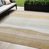 5' X 8' Wheat Gold And Beige Striped Washable Indoor Outdoor Area Rug