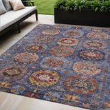 5' X 8' Denim Blue Merlot And Gold Medallion Washable Indoor Outdoor Area Rug