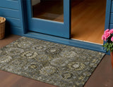 3' X 5' Brown Charcoal And Beige Medallion Washable Indoor Outdoor Area Rug