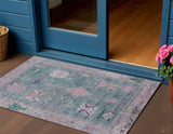3' X 5' Green And Purple Tribal Washable Indoor Outdoor Area Rug
