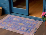 3' X 5' Purple And Blue Tribal Washable Indoor Outdoor Area Rug