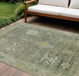 5' X 8' Sage And Beige Tribal Washable Indoor Outdoor Area Rug