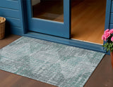 3' X 5' Teal Blue And Gray Geometric Washable Indoor Outdoor Area Rug