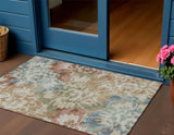 3' X 5' Rust And Beige Floral Washable Indoor Outdoor Area Rug