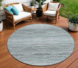 8' Teal Blue And Ivory Round Ogee Washable Indoor Outdoor Area Rug