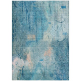 3' X 5' Blue And Beige Abstract Washable Indoor Outdoor Area Rug