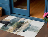 3' X 5' Green And Ivory Abstract Washable Indoor Outdoor Area Rug