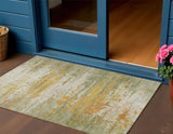 3' X 5' Artichoke Green And Gold Abstract Washable Indoor Outdoor Area Rug