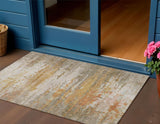 3' X 5' Khaki And Beige Abstract Washable Indoor Outdoor Area Rug
