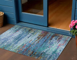 3' X 5' Blue Brown And Purple Abstract Washable Indoor Outdoor Area Rug