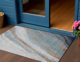 3' X 5' Blue And Copper Abstract Washable Indoor Outdoor Area Rug