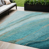 5' X 8' Turquoise And Taupe Abstract Washable Indoor Outdoor Area Rug