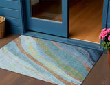 3' X 5' Blue Copper And Green Abstract Washable Indoor Outdoor Area Rug
