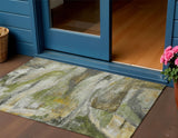 3' X 5' Olive Green Gray And Ivory Abstract Washable Indoor Outdoor Area Rug