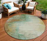 8' Artichoke Green Brown And Beige Round Abstract Washable Indoor Outdoor Area Rug