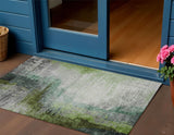 3' X 5' Green Charcoal And Silver Abstract Washable Indoor Outdoor Area Rug