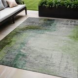 5' X 8' Green Charcoal And Silver Abstract Washable Indoor Outdoor Area Rug