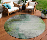 8' Green Charcoal And Silver Round Abstract Washable Indoor Outdoor Area Rug