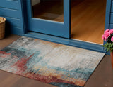 3' X 5' Teal Blue Mauve And Beige Abstract Washable Indoor Outdoor Area Rug