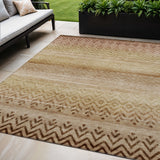 5' X 8' Beige And Brown Geometric Washable Indoor Outdoor Area Rug