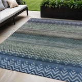 5' X 8' Blue And Gray Geometric Washable Indoor Outdoor Area Rug