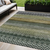 5' X 8' Green And Gold Geometric Washable Indoor Outdoor Area Rug