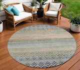 8' Gray And Copper Round Geometric Washable Indoor Outdoor Area Rug