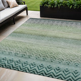 5' X 8' Teal Blue And Green Geometric Washable Indoor Outdoor Area Rug