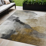 5' X 8' Brown And Charcoal Abstract Washable Indoor Outdoor Area Rug
