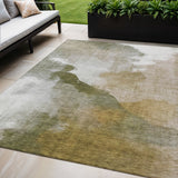 5' X 8' Green And Gold Abstract Washable Indoor Outdoor Area Rug