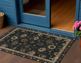 3' X 5' Black And Gold Floral Washable Indoor Outdoor Area Rug