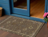 3' X 5' Chocolate And Gold Floral Washable Indoor Outdoor Area Rug
