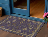 3' X 5' Eggplant And Gold Floral Washable Indoor Outdoor Area Rug