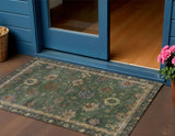 3' X 5' Fern Green And Gold Floral Washable Indoor Outdoor Area Rug