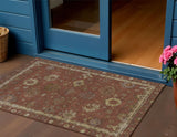 3' X 5' Rust And Gold Floral Washable Indoor Outdoor Area Rug