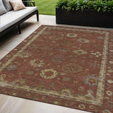 5' X 8' Rust And Gold Floral Washable Indoor Outdoor Area Rug