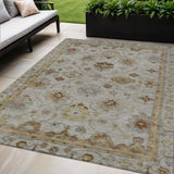5' X 8' Taupe And Gold Floral Washable Indoor Outdoor Area Rug
