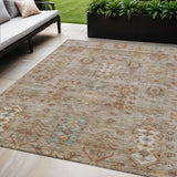 5' X 8' Beige And Copper Tribal Washable Indoor Outdoor Area Rug