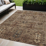 5' X 8' Brown And Copper Tribal Washable Indoor Outdoor Area Rug