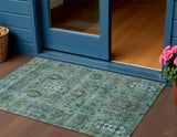 3' X 5' Green And Teal Blue Tribal Washable Indoor Outdoor Area Rug