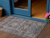 3' X 5' Gray And Teal Blue Tribal Washable Indoor Outdoor Area Rug